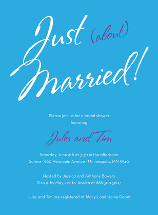 Just About Married Sign Purple Wedding Invitations