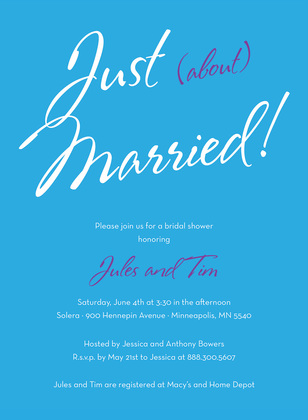 Just About Married Sign Hot Pink Bridal Invitations