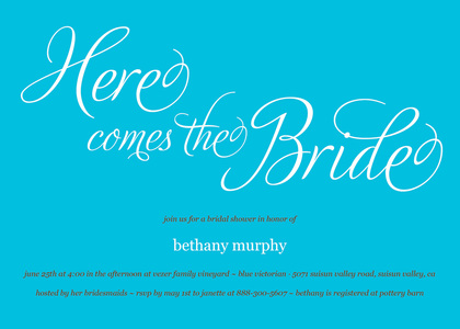 Here Comes The Bride Script Bridal Shower Invitations