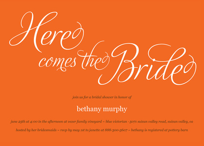 Here Comes The Bride Blue Bridal Shower Invitations