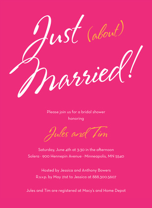 Just About Married Sign Blue Bridal Shower Invitations