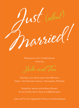 Just About Married Sign Orange Wedding Invitations