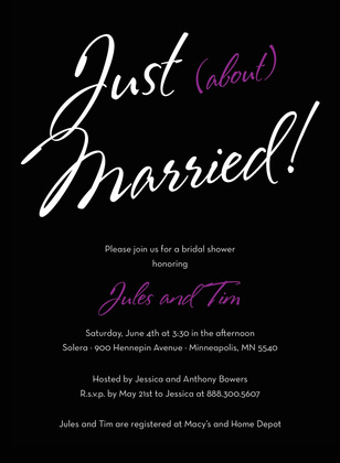 Just About Married Sign Blue Bridal Shower Invitations