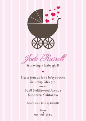 Stroller Hearts on Blue Stripes Invitation