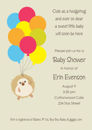 Hedgehog Flying Balloons Invitation