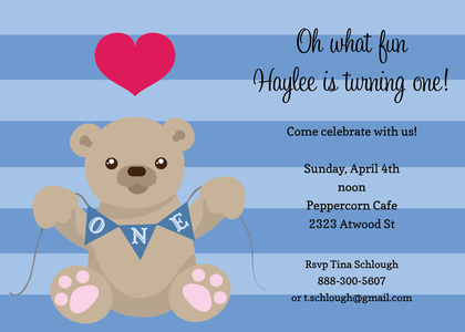 First Birthday Girl Teddy Bear Invitation
