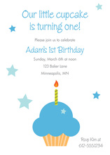 Blue Cupcake First Birthday Invitation