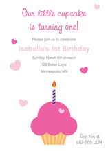 Pink Cupcake First Birthday Invitation