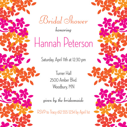 Bright Blooms Pink-Brown Square Wedding Invitations