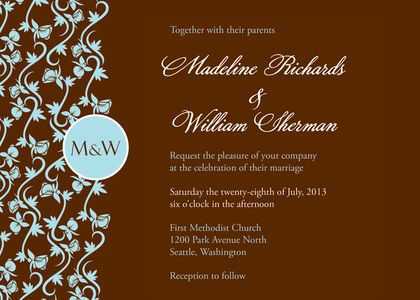 Formal Vines Monogram On Chocolate Invitations