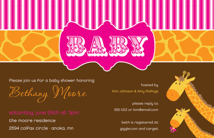 Cute Two Giraffes Baby Shower Invitations