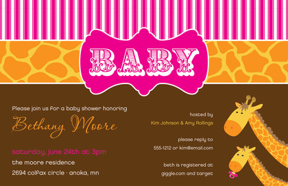 Two Cute Giraffe Boy Baby Shower Invitations