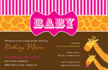 Two Cute Giraffe Girl Baby Shower Invitations