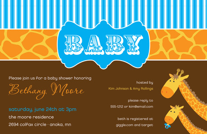 Cute Two Giraffes Baby Shower Invitations