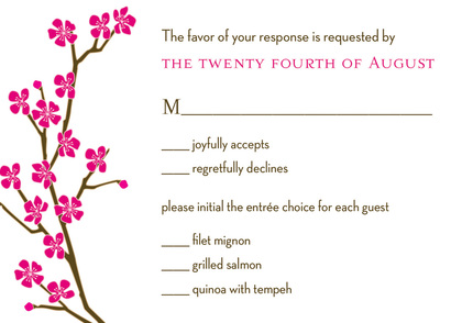 Modern Cherry Blossom Coal RSVP Cards