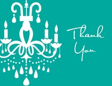 White Chandelier Rich Turquoise Thank You Cards