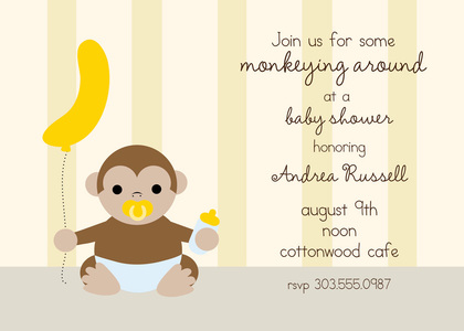 Pink Monkey Banana Baby Shower Invitations