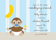 Pacifier Monkey Holding Balloon Baby Invitations