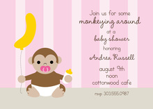 Pink Monkey Banana Baby Shower Invitations