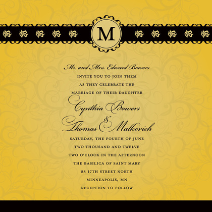 Black Flourish Formal Monogram Wedding Invitations