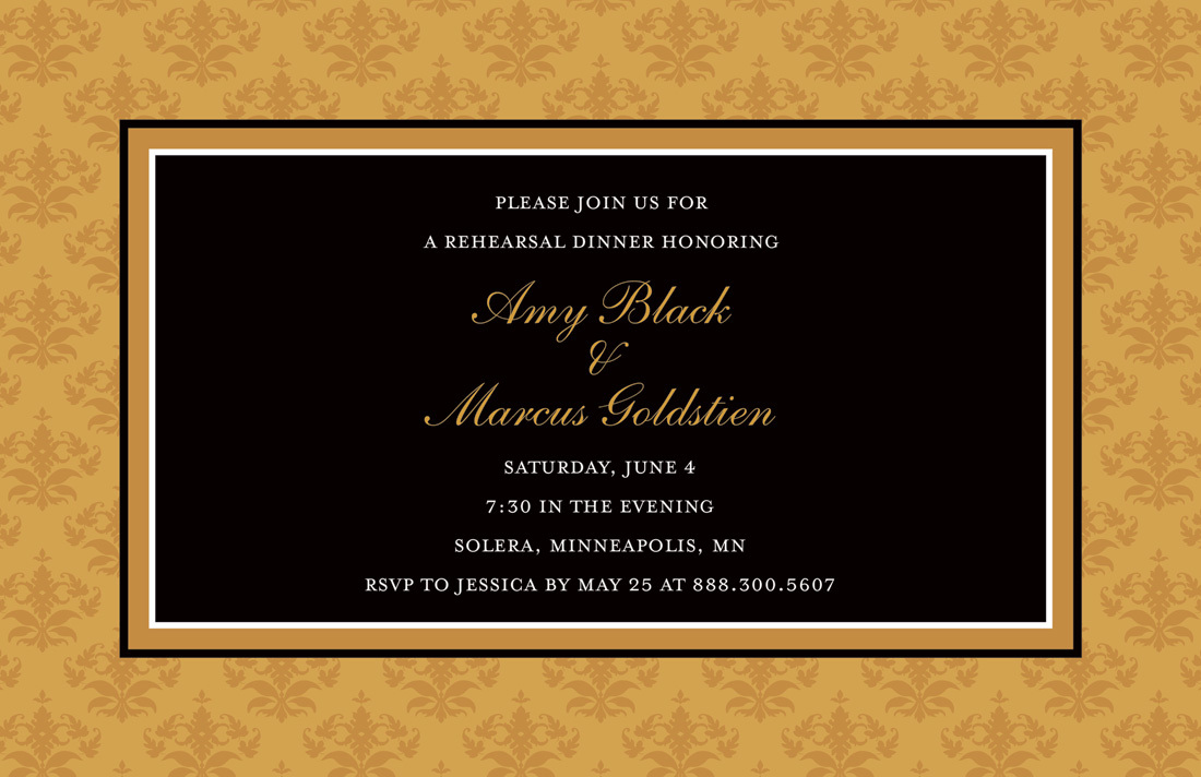Formal Gold Damask Frame Modern Party Invitations