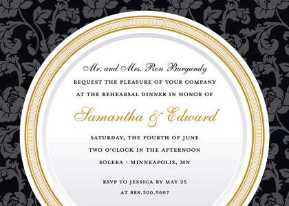 Elegant Green Silver Dinner Plate Rehearsal Invites