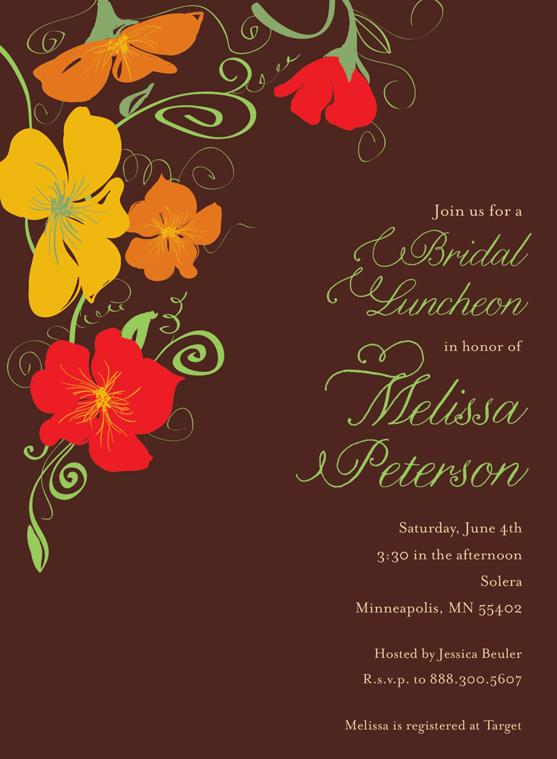 Illustrating Flower Jubilee Brown Wedding Invitations