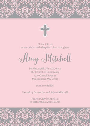 Blue Damask Religious Invitations