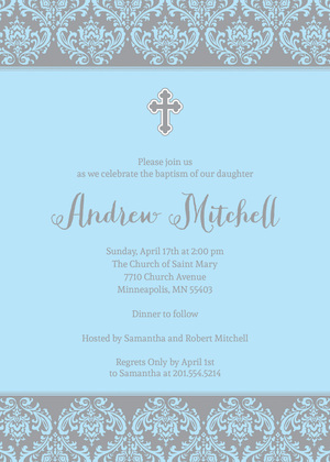 Pink Damask Religious Invitations