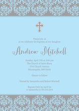 Blue Damask Religious Invitations