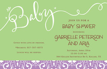 Green Purple Script Invitations