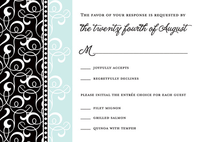 Black Blue Patterned Flourish Wedding Invitations