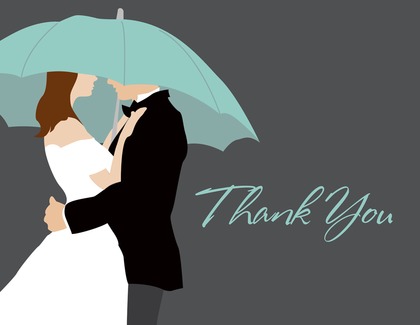 Teal Umbrella Love Photo Wedding Invitations