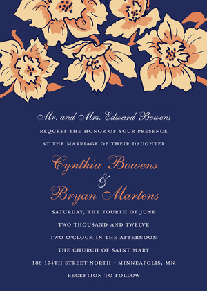 Purple Floral Soire Yellow Tan Invitations