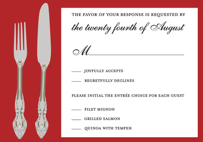 Modern Silver Cutlery Red Rehearsal Dinner Invitations