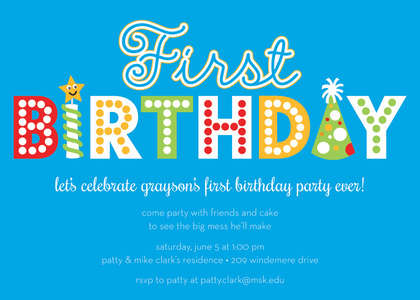 Word First Birthday Pink Invitations