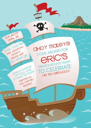 Pink Pirate Ship Kids Birthday Invitations