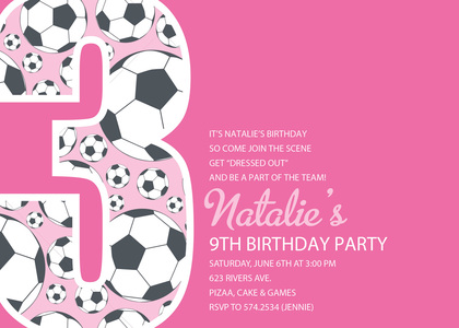 Soccer Number Three Green Birthday Party Invitations