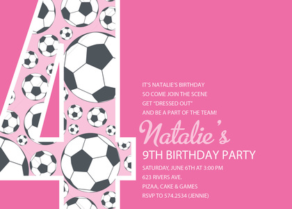 Soccer Number Four Green Birthday Party Invitations