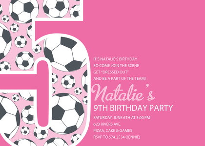 Soccer Number Five Green Birthday Party Invitations