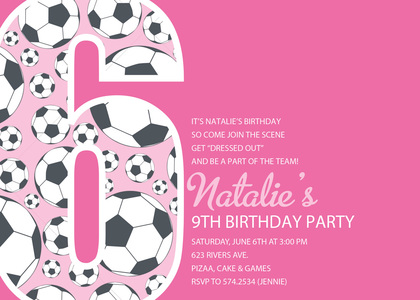 Soccer Number Six Green Birthday Party Invitations