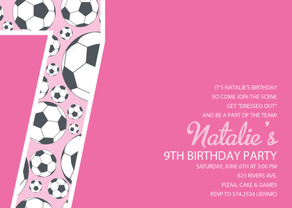 Soccer Number Seven Green Birthday Party Invitations