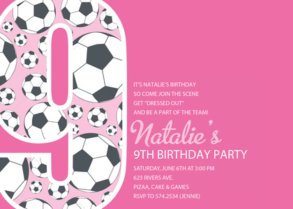 Soccer Number Nine Green Birthday Party Invitations