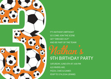 Soccer Number Eight Green Birthday Party Invitations