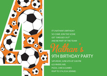 Soccer Number Nine Green Birthday Party Invitations