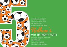 Soccer Number Five Green Birthday Party Invitations