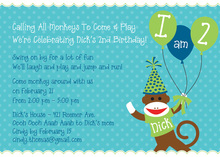 Sock Monkey Blue Invitations