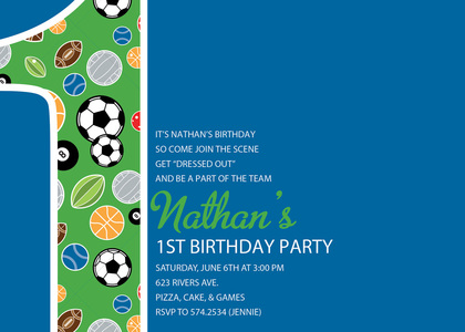 Soccer Number One Green Birthday Party Invitations