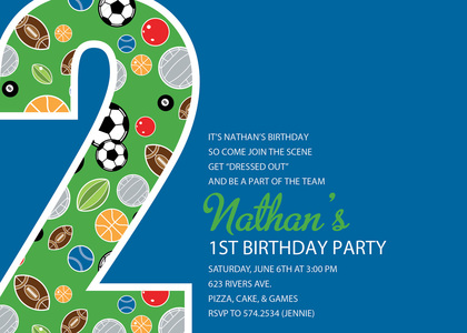 Soccer Number Two Green Birthday Party Invitations