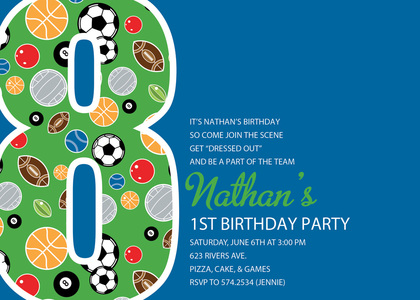 Soccer Number Eight Green Birthday Party Invitations